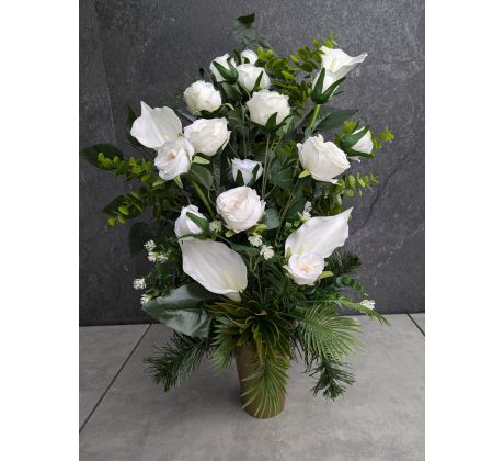 Vysoká ikebana Flakon výška 62cm krémové kvety